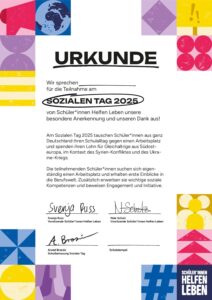 personalisierbare Teilnahmeurkunde Schüler*innen 2025
