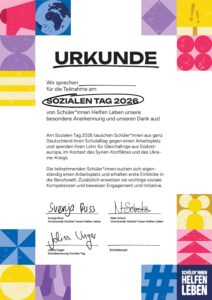 personalisierbare Teilnahmeurkunde Schüler*innen 2026